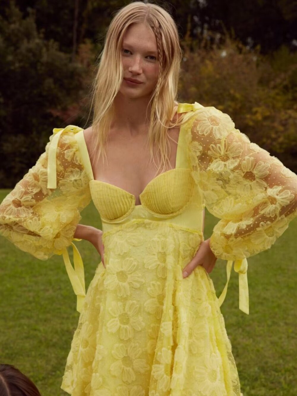 For Love & Lemons Kiersten Yellow Floral Sequin Lace Mini Dress S